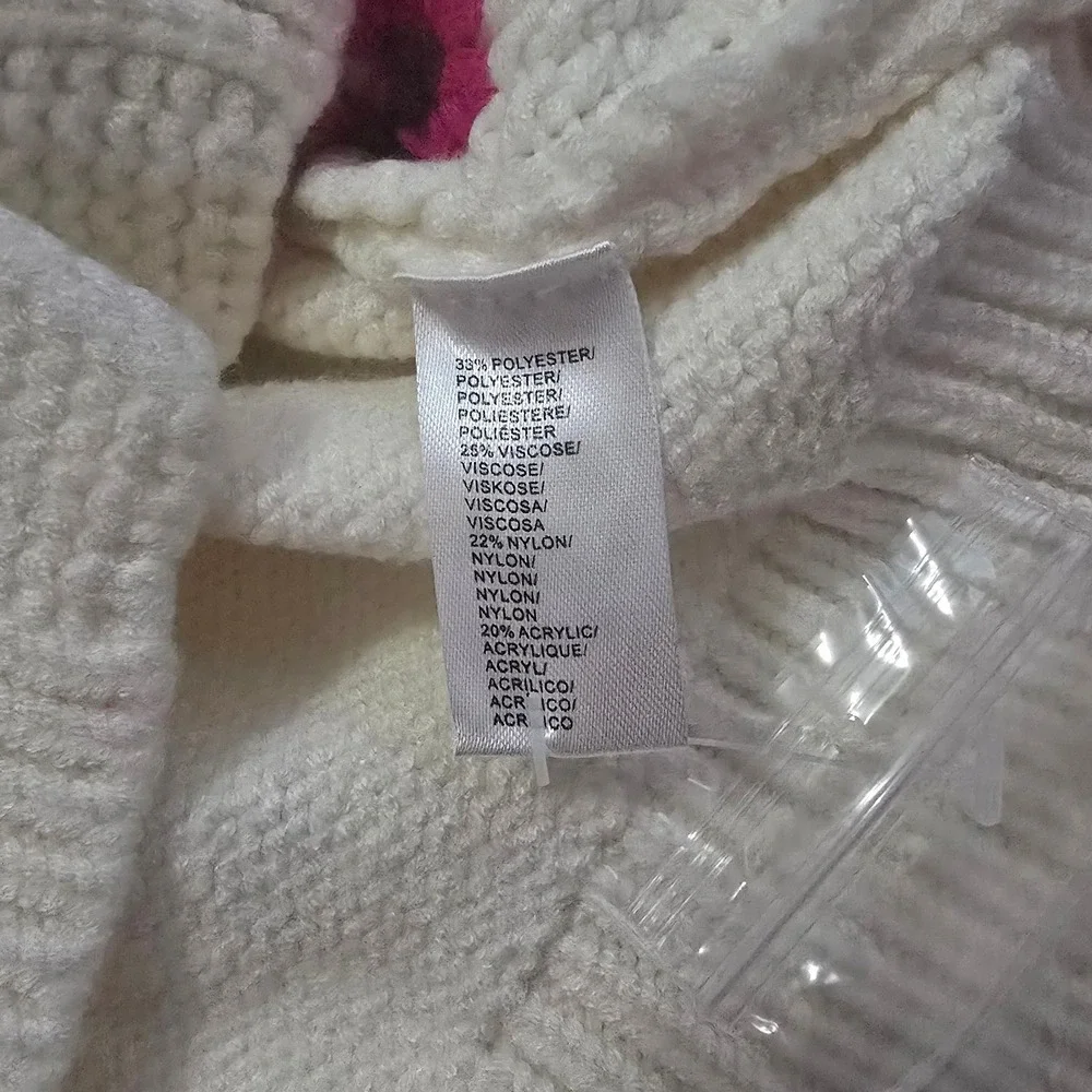 Allison New York Cottagecore Embroidered Pom Cardigan Cream Floral Sweater Small